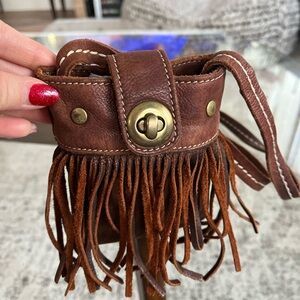 Vintage Roots Brown Leather Mini Bag with Fringe